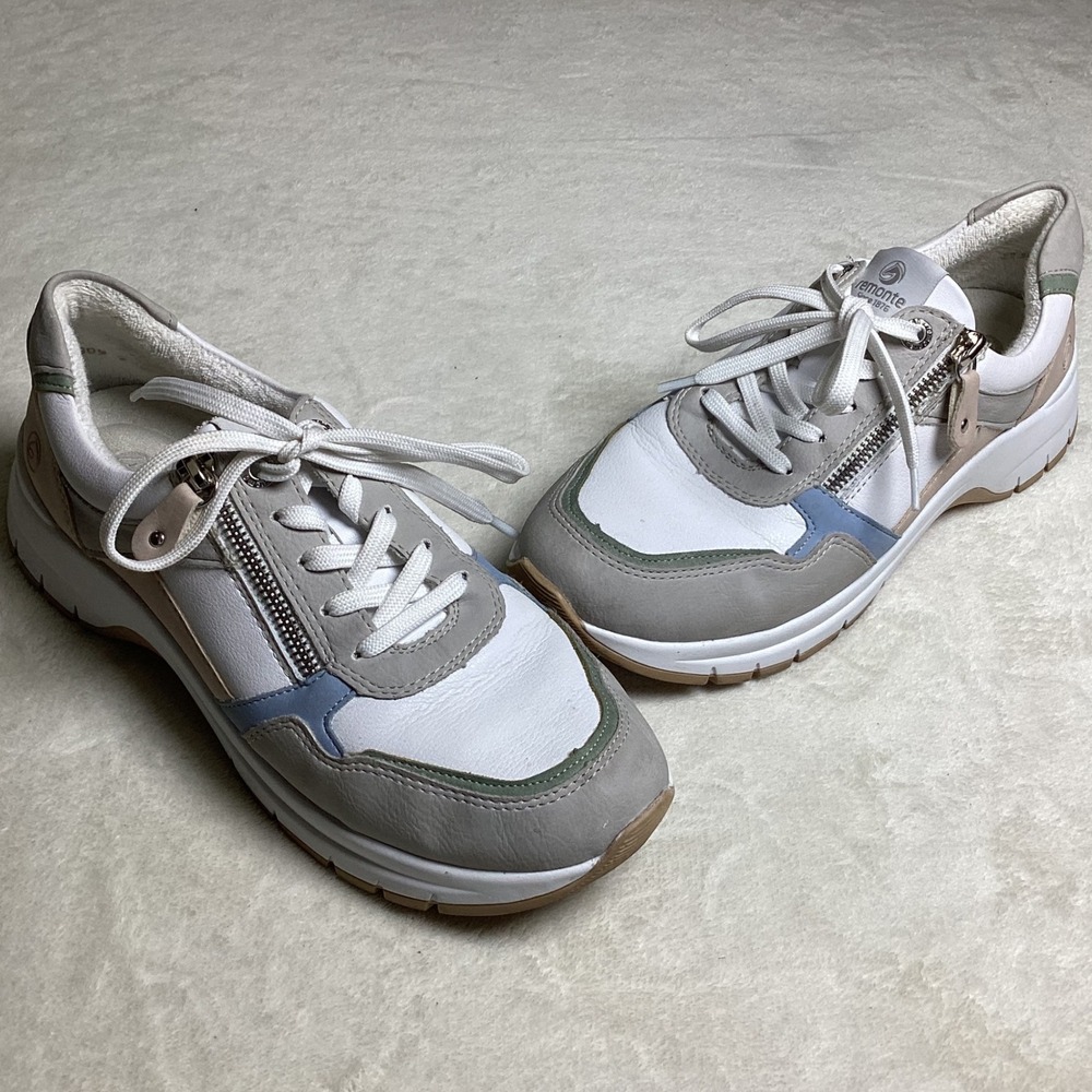 Remonte DOG02 Leather Sneakers Women's EU 39 (US 8/UK 6), White, pastel details